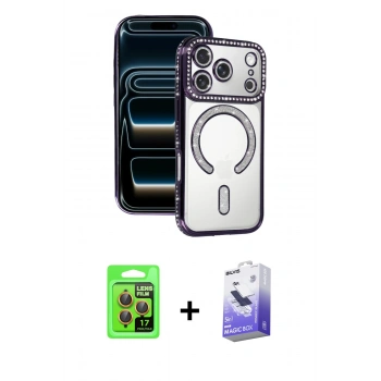 MARSİLYAN™- iPhone 17 Pro Kılıf Zirve Doku Prime - Siyah Bilvis 5in1 5D Magic Hayalet Cam Ekran Koruyucu + Raze Metal Kamera Lens - TU