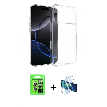 MARSİLYAN™- iPhone 17 Pro Kılıf Zirve Doku - Siyah 3D Antistatik Seramik Nano Ekran Koruyucu + Raze Metal Kamera Lens - GS