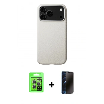 MARSİLYAN™- iPhone 17 Pro Kılıf Zirve Modern Prime - Siyah 3D Antistatik Hayalet Cam Ekran Koruyucu + Raze Metal Kamera Lens - GI