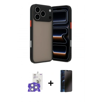 MARSİLYAN™- iPhone 17 Pro Max Kılıf Ahenk Çizgi Serisi - Siyah 3D Antistatik Hayalet Cam Ekran Koruyucu + Bilvis Titan Kamera Lens - GS