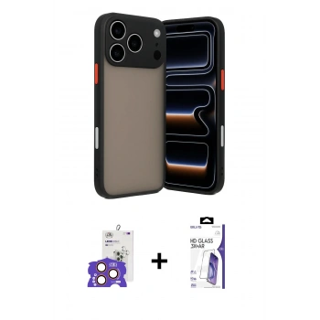 MARSİLYAN™- iPhone 17 Pro Max Kılıf Ahenk Çizgi Serisi - Siyah Bilvis 3X AR HD Cam Ekran Koruyucu + Bilvis Titan Kamera Lens - TU