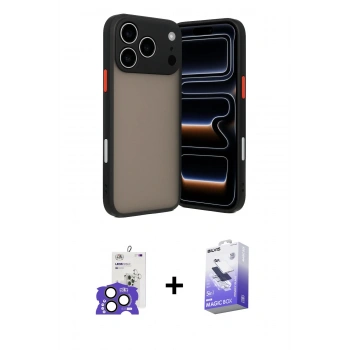 MARSİLYAN™- iPhone 17 Pro Max Kılıf Ahenk Çizgi Serisi - Siyah Bilvis 5in1 5D Magic Hayalet Cam Ekran Koruyucu + Bilvis Titan Kamera Lens - NLGY