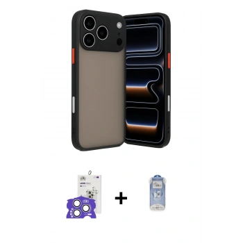 MARSİLYAN™- iPhone 17 Pro Max Kılıf Ahenk Çizgi Serisi - Siyah Joko Magic 5D Cam + Bilvis Titan Kamera Lens - GS