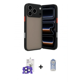 MARSİLYAN™- iPhone 17 Pro Max Kılıf Ahenk Çizgi Serisi - Siyah Joko Magic 5D Cam + Bilvis Titan Kamera Lens - LT