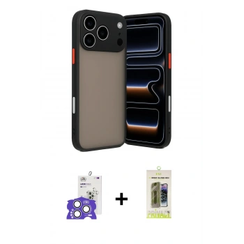 MARSİLYAN™- iPhone 17 Pro Max Kılıf Ahenk Çizgi Serisi - Siyah Joko Magic 5D Hayalet Cam + Bilvis Titan Kamera Lens - GS