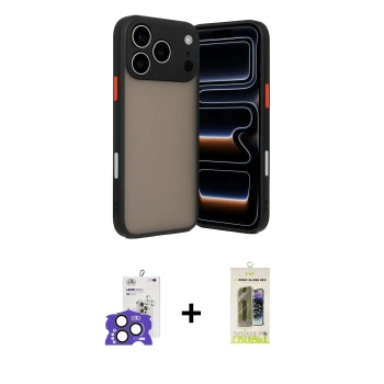MARSİLYAN™- iPhone 17 Pro Max Kılıf Ahenk Çizgi Serisi - Siyah Joko Magic 5D Hayalet Cam + Bilvis Titan Kamera Lens - NLGY