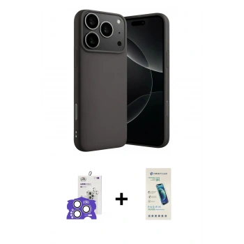 MARSİLYAN™- iPhone 17 Pro Max Kılıf Ahenk Serisi - Şeffaf Pasifik Cam Ekran Koruyucu + Bilvis Titan Kamera Lens - GS