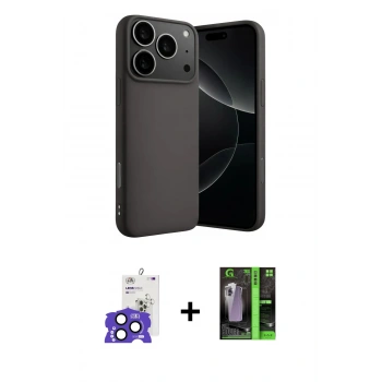 MARSİLYAN™- iPhone 17 Pro Max Kılıf Ahenk Serisi - Siyah 360 Mat Full Body Arka Koruyucu + Bilvis Titan Kamera Lens - LT
