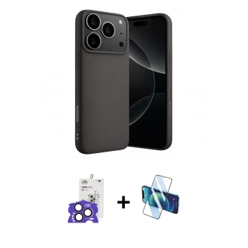 MARSİLYAN™- iPhone 17 Pro Max Kılıf Ahenk Serisi - Siyah 3D Antistatik Cam Ekran Koruyucu + Bilvis Titan Kamera Lens - NLGY