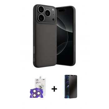 MARSİLYAN™- iPhone 17 Pro Max Kılıf Ahenk Serisi - Siyah 3D Antistatik Hayalet Cam Ekran Koruyucu + Bilvis Titan Kamera Lens - TU