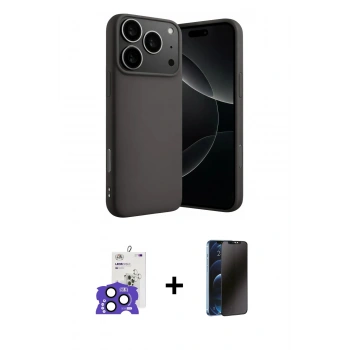 MARSİLYAN™- iPhone 17 Pro Max Kılıf Ahenk Serisi - Siyah 3D Antistatik Hayalet Cam Ekran Koruyucu + Bilvis Titan Kamera Lens - LT