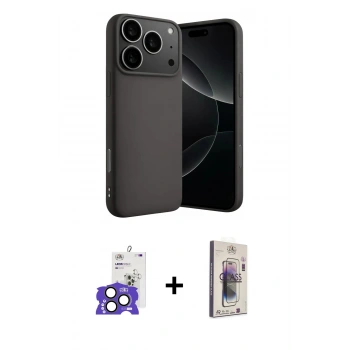 MARSİLYAN™- iPhone 17 Pro Max Kılıf Ahenk Serisi - Siyah Bilvis 3D Cam Ekran Koruyucu + Bilvis Titan Kamera Lens - NLGY