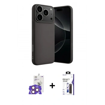 MARSİLYAN™- iPhone 17 Pro Max Kılıf Ahenk Serisi - Siyah Bilvis 3X AR Hayalet Cam Ekran Koruyucu + Bilvis Titan Kamera Lens - TU
