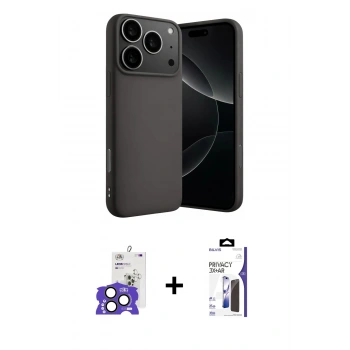 MARSİLYAN™- iPhone 17 Pro Max Kılıf Ahenk Serisi - Siyah Bilvis 3X AR Hayalet Cam Ekran Koruyucu + Bilvis Titan Kamera Lens - NLGY