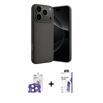 MARSİLYAN™- iPhone 17 Pro Max Kılıf Ahenk Serisi - Siyah Bilvis 3X AR HD Cam Ekran Koruyucu + Bilvis Titan Kamera Lens - NLGY