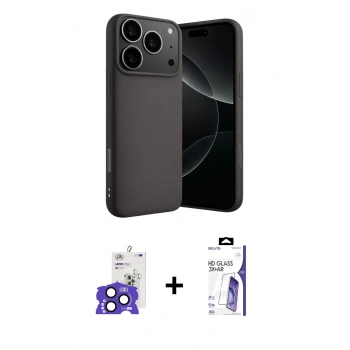 MARSİLYAN™- iPhone 17 Pro Max Kılıf Ahenk Serisi - Siyah Bilvis 3X AR HD Cam Ekran Koruyucu + Bilvis Titan Kamera Lens - LT