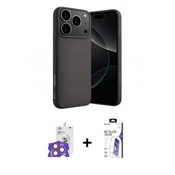 MARSİLYAN™- iPhone 17 Pro Max Kılıf Ahenk Serisi - Siyah Bilvis 3X AR HD Cam Ekran Koruyucu + Bilvis Titan Kamera Lens - TU