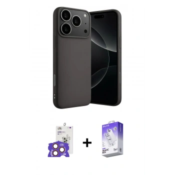 MARSİLYAN™- iPhone 17 Pro Max Kılıf Ahenk Serisi - Siyah Bilvis 5in1 3D Magic Cam Ekran Koruyucu + Bilvis Titan Kamera Lens - TU