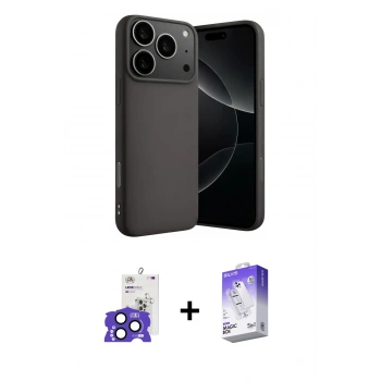 MARSİLYAN™- iPhone 17 Pro Max Kılıf Ahenk Serisi - Siyah Bilvis 5in1 3D Magic Cam Ekran Koruyucu + Bilvis Titan Kamera Lens - LT
