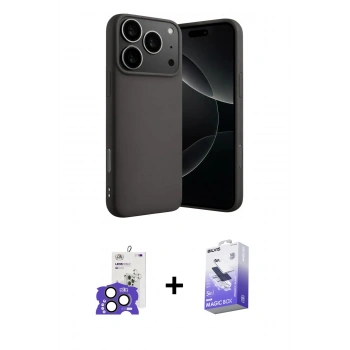 MARSİLYAN™- iPhone 17 Pro Max Kılıf Ahenk Serisi - Siyah Bilvis 5in1 5D Magic Hayalet Cam Ekran Koruyucu + Bilvis Titan Kamera Lens - NLGY