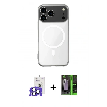 MARSİLYAN™- iPhone 17 Pro Max Kılıf Ahenk Yansıma Prime - Şeffaf 360 Full Body Arka Koruyucu + Bilvis Titan Kamera Lens - NLGY