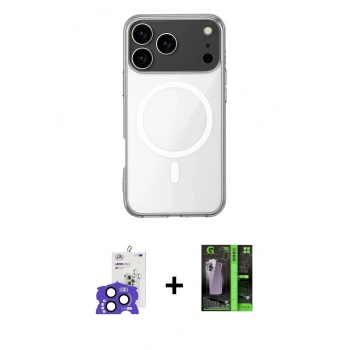 MARSİLYAN™- iPhone 17 Pro Max Kılıf Ahenk Yansıma Prime - Şeffaf 360 Full Body Arka Koruyucu + Bilvis Titan Kamera Lens - LT