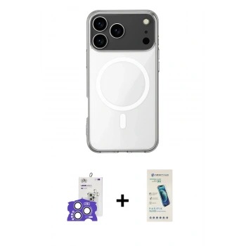 MARSİLYAN™- iPhone 17 Pro Max Kılıf Ahenk Yansıma Prime - Şeffaf Pasifik Cam Ekran Koruyucu + Bilvis Titan Kamera Lens - GS