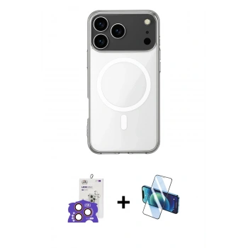 MARSİLYAN™- iPhone 17 Pro Max Kılıf Ahenk Yansıma Prime - Siyah 3D Antistatik Cam Ekran Koruyucu + Bilvis Titan Kamera Lens - TU