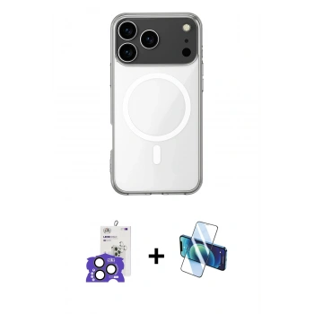 MARSİLYAN™- iPhone 17 Pro Max Kılıf Ahenk Yansıma Prime - Siyah 3D Antistatik Cam Ekran Koruyucu + Bilvis Titan Kamera Lens - NLGY