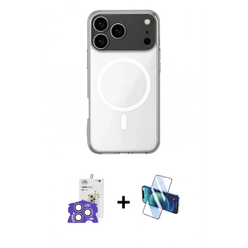 MARSİLYAN™- iPhone 17 Pro Max Kılıf Ahenk Yansıma Prime - Siyah 3D Antistatik Cam Ekran Koruyucu + Bilvis Titan Kamera Lens - GS