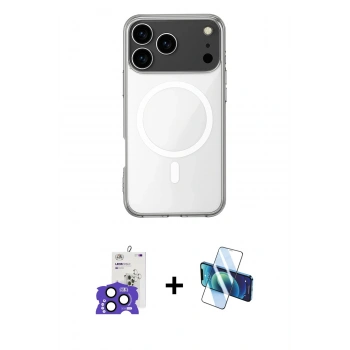 MARSİLYAN™- iPhone 17 Pro Max Kılıf Ahenk Yansıma Prime - Siyah 3D Antistatik Cam Ekran Koruyucu + Bilvis Titan Kamera Lens - LT