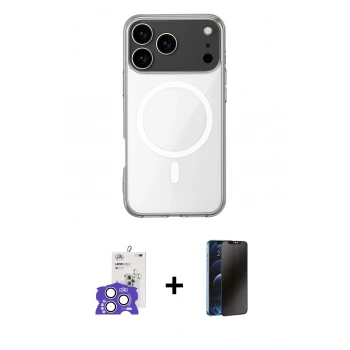MARSİLYAN™- iPhone 17 Pro Max Kılıf Ahenk Yansıma Prime - Siyah 3D Antistatik Hayalet Cam Ekran Koruyucu + Bilvis Titan Kamera Lens - GS