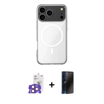 MARSİLYAN™- iPhone 17 Pro Max Kılıf Ahenk Yansıma Prime - Siyah 3D Antistatik Hayalet Cam Ekran Koruyucu + Bilvis Titan Kamera Lens - TU