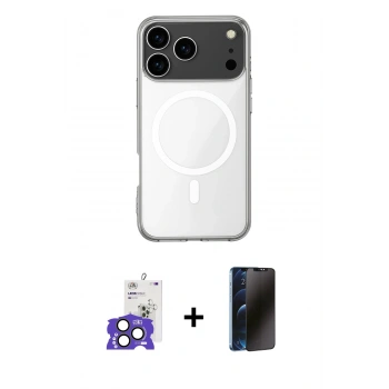 MARSİLYAN™- iPhone 17 Pro Max Kılıf Ahenk Yansıma Prime - Siyah 3D Antistatik Hayalet Cam Ekran Koruyucu + Bilvis Titan Kamera Lens - NLGY