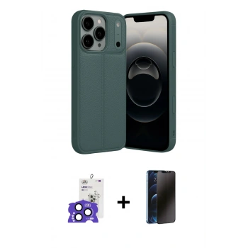 MARSİLYAN™- iPhone 17 Pro Max Kılıf Doruk Klasik Özel Seri - Siyah 3D Antistatik Hayalet Cam Ekran Koruyucu + Bilvis Titan Kamera Lens - LT