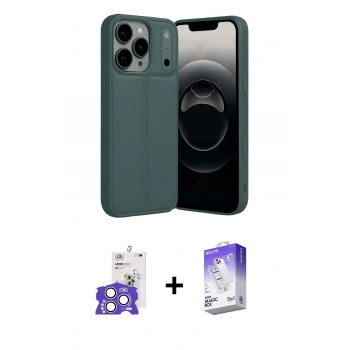 MARSİLYAN™- iPhone 17 Pro Max Kılıf Doruk Klasik Özel Seri - Siyah Bilvis 5in1 3D Magic Cam Ekran Koruyucu + Bilvis Titan Kamera Lens - GS