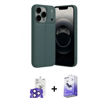 MARSİLYAN™- iPhone 17 Pro Max Kılıf Doruk Klasik Özel Seri - Siyah Bilvis 5in1 5D Magic Hayalet Cam Ekran Koruyucu + Bilvis Titan Kamera Lens - LT