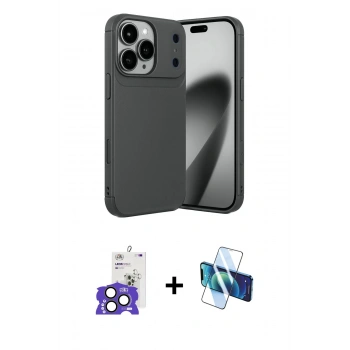 MARSİLYAN™- iPhone 17 Pro Max Kılıf Eksen Form Prime - Siyah 3D Antistatik Cam Ekran Koruyucu + Bilvis Titan Kamera Lens - NLGY