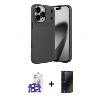 MARSİLYAN™- iPhone 17 Pro Max Kılıf Eksen Form Prime - Siyah 3D Antistatik Hayalet Cam Ekran Koruyucu + Bilvis Titan Kamera Lens - LT
