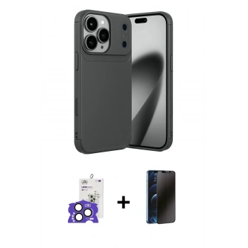 MARSİLYAN™- iPhone 17 Pro Max Kılıf Eksen Form Prime - Siyah 3D Antistatik Hayalet Cam Ekran Koruyucu + Bilvis Titan Kamera Lens - NLGY