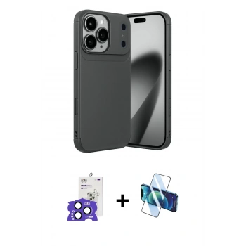MARSİLYAN™- iPhone 17 Pro Max Kılıf Eksen Form Prime - Siyah 3D Antistatik Seramik Nano Ekran Koruyucu + Bilvis Titan Kamera Lens - LT