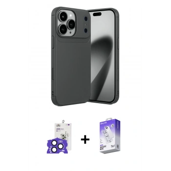 MARSİLYAN™- iPhone 17 Pro Max Kılıf Eksen Form Prime - Siyah Bilvis 5in1 3D Magic Cam Ekran Koruyucu + Bilvis Titan Kamera Lens - LT