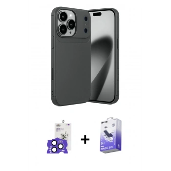 MARSİLYAN™- iPhone 17 Pro Max Kılıf Eksen Form Prime - Siyah Bilvis 5in1 5D Magic Hayalet Cam Ekran Koruyucu + Bilvis Titan Kamera Lens - LT