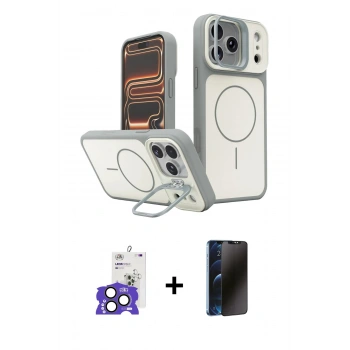 MARSİLYAN™- iPhone 17 Pro Max Kılıf İz Modern Prime - Siyah 3D Antistatik Hayalet Cam Ekran Koruyucu + Bilvis Titan Kamera Lens - NLGY