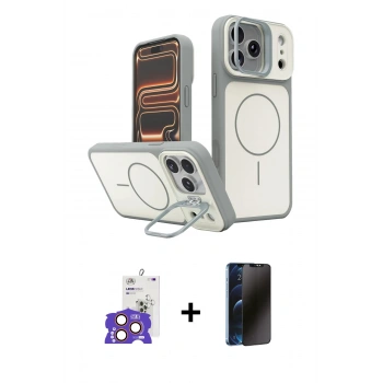 MARSİLYAN™- iPhone 17 Pro Max Kılıf İz Modern Prime - Siyah 3D Antistatik Hayalet Cam Ekran Koruyucu + Bilvis Titan Kamera Lens - TU