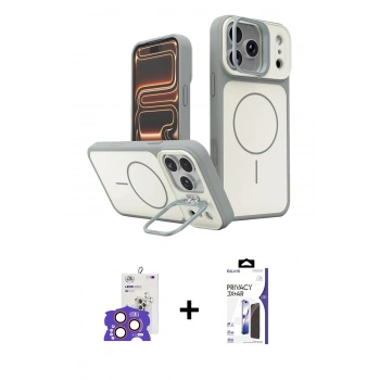 MARSİLYAN™- iPhone 17 Pro Max Kılıf İz Modern Prime - Siyah Bilvis 3X AR Hayalet Cam Ekran Koruyucu + Bilvis Titan Kamera Lens - TU
