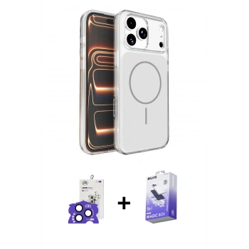 MARSİLYAN™- iPhone 17 Pro Max Kılıf Kutup Doku Serisi - Siyah Bilvis 5in1 5D Magic Hayalet Cam Ekran Koruyucu + Bilvis Titan Kamera Lens - LT