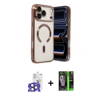 MARSİLYAN™- iPhone 17 Pro Max Kılıf Nova Işık Özel Seri - Şeffaf 360 Full Body Arka Koruyucu + Bilvis Titan Kamera Lens - NLGY