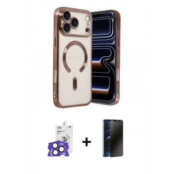 MARSİLYAN™- iPhone 17 Pro Max Kılıf Nova Işık Özel Seri - Siyah 3D Antistatik Hayalet Cam Ekran Koruyucu + Bilvis Titan Kamera Lens - NLGY