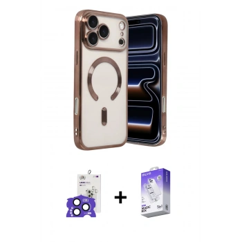 MARSİLYAN™- iPhone 17 Pro Max Kılıf Nova Işık Özel Seri - Siyah Bilvis 5in1 3D Magic Cam Ekran Koruyucu + Bilvis Titan Kamera Lens - LT
